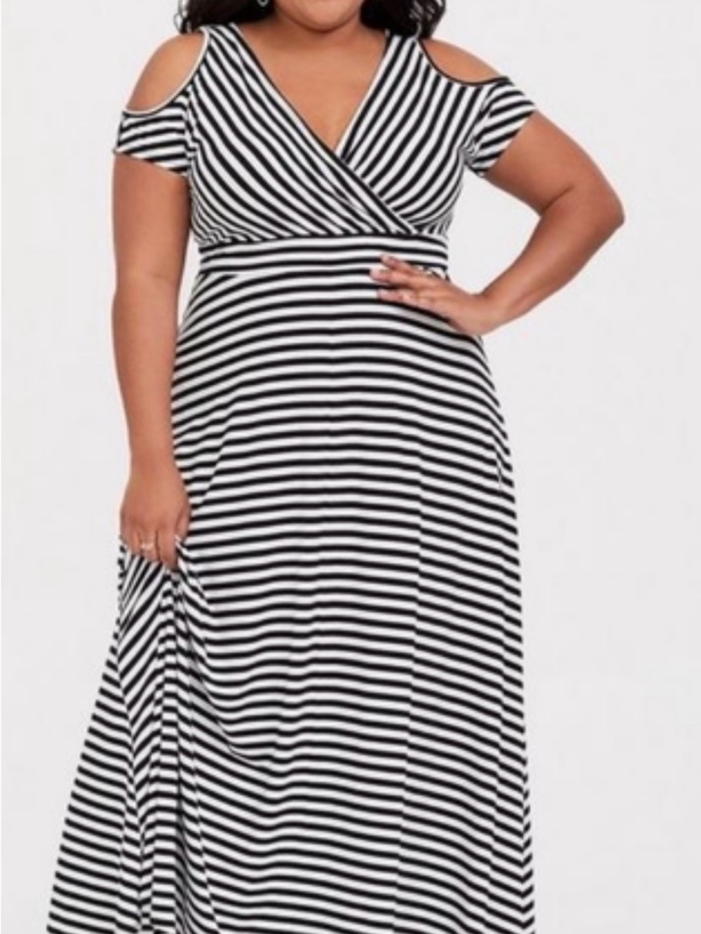 torrid Black and White Striped Cold-Shoulder Maxi Dress